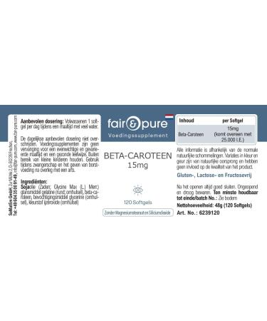 Fair & Pure Beta-Carot ne Softgels 15mg 120 pi ces compl ment alimentaire sans additifs fabriqu en Allemagne - Buy Online on GoSupps.com