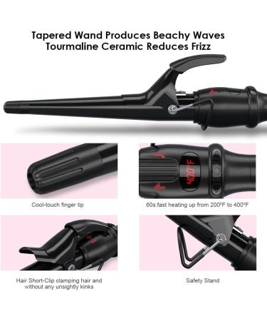 MHU PRO Tapered Curling Wand - 1.5 Inch Curling Iron with Short Clamp 9 Temp Settings (280 -400 ) Automatic Shut-Off | Perfect Curls for All Hair Types - Buy Online on GoSupps.com