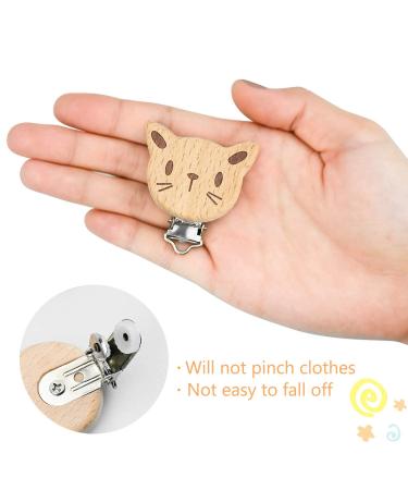 6 Wooden Pacifier Clips - Cute Animal Heart Design Baby Nipple Holder & Pain Relief Toy Accessories - International Shipping - Buy Online on GoSupps.com
