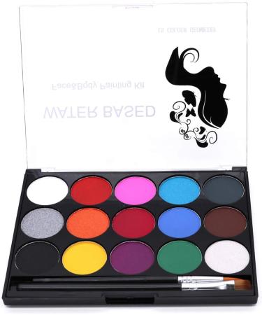 Face Painting Kit for Kids 15 Colors Non-Toxic Professional Quality Palette Body Face Painting Supplies with 2 Brushes for Kids Adults Party Cosplay