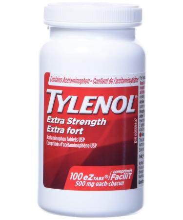 Tylenol Extra Strength For Pain Relief Headache Relief and Reducing Fever 500 mg Acetaminophen 100 eZTABS 100 Count (Pack of 1) Tab