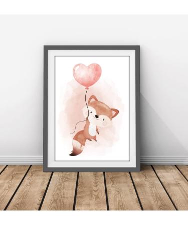 artpin Poster Set for Children's Room | 3 Pictures - Old Pink Balloon Rainbow Fox | Baby Room Decor for Girls - Buy Online on GoSupps.com