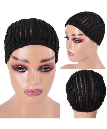 Braided Wig Caps Breathable Cornrows Cap for Easlier Sew in Weave Hair Caps Glueless Black Crochet Wig Cap for Making Wig Medium Size (braided caps,2pcs) 2pc braided cap