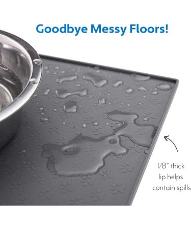 Waterproof Silicone Pet Feeding Mat for Dog and Cat Bowls - Prevents Spills and Messes - Dishwasher Safe - 18x12 Inch - Gray - Buy Online on GoSupps.com