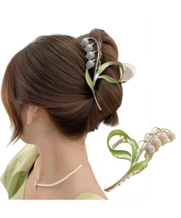 Korean Hair Accessories Alloy Lily of The Orchid Hair Claw 4.3"Bell orchid Flower Large Metal Hair Claw Clips Non-Slip Strong Flower Shark Clip Hairpin Hair Accessories (Pink)
