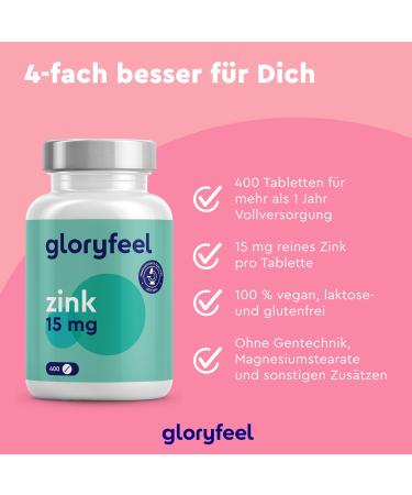 Zink 400 Tablets - 15mg Vegan Zinc Gluconate Optimal Bioavailability Lab Tested in Germany - 13 Month Supply - Buy Online on GoSupps.com