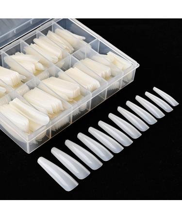 TOPHOWER Extra Long Coffin Nail Tips - 240 Pcs XXL Ballerina Nails for Salons and DIY Nail Art - Natural Coffin Shaped Acrylic False Nails with Box - Buy Online on GoSupps.com