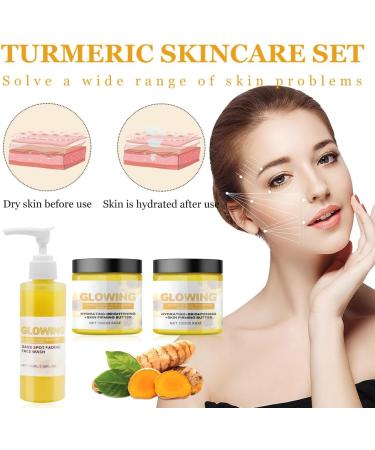 Horuili Turmeric Skin Care Kit 3 in 1 Turmeric Skin Care Kit Face Wash Turmeric Cream Exfoliators Hydrating Turmeric Essence Kit Nourishing Moisturizing - Buy Online on GoSupps.com