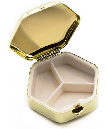 Gold Octagon Pocket Purse - Portable Travel Pill Box & Medicine Organizer with 3 Compartments - Ideal for International Shipping - Buy Online on GoSupps.com