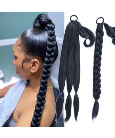 Sharopul Long braids up Ponytail Extension DIY Hair Styles can be Reused Wrap on the top with Hair Tie Woman Braiding Ponytail (24inch  1B) 24 Inch 1B