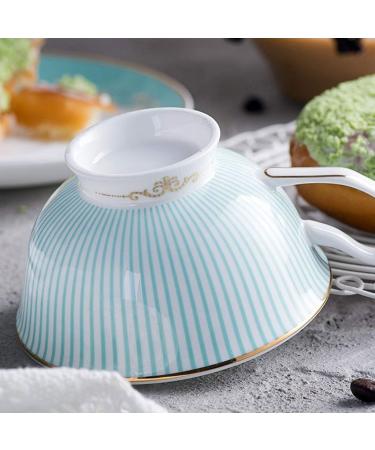 Striped Porcelain Coffee Cup and Saucer Set Cup Drink Breakfast Cup House Kitchen Office - Buy Online on GoSupps.com