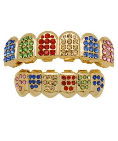 H.eternal Cap Top Hip Set Tooth Rainbow Copper Grill Jewelry Bottom Teeth Tooth Teeth Hop Dental Care Pro 3000 Case Gold One Size