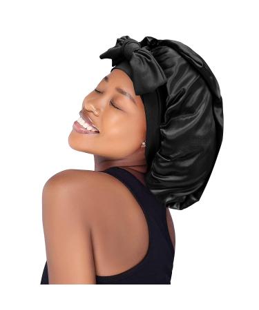 Satin Silk Bonnet Hair Cap - Jumbo Size Long Bonnet for Women - Adjustable Straps - Comfortable Sleep Cap for Long Braid & Curly Hair - No Slip-Off Design (Black) - Buy Online on GoSupps.com