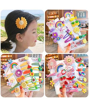 24 Pcs Fashion Hair Clips Set for Girls - Colorful Non-slip Hair Accessories with Flower, Fruit, Candy, and Rainbow Designs - Buy Online on GoSupps.com