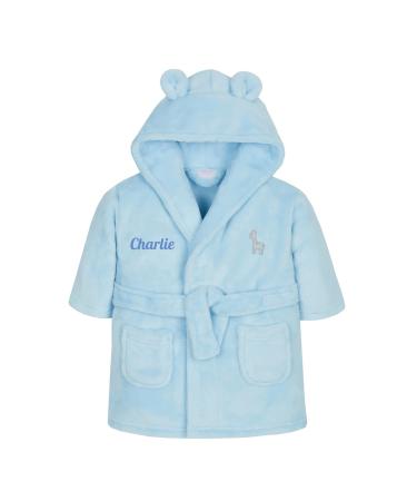 Style It Up Personalised Baby Kids Girls Boys Matching Set Dressing Gown Plush Fleece Robe Soft Cosy Velvet Warm Embroidery Gift 6-12 Months Blue