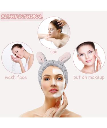 KEYRI 2 Pieces Face Wash Headband Spa Headbands Elastic Hair Band Bunny Ears Hair Bands Makeup Headbands Coral Fleece Headband Cute Wash Hair Band Bath Shower Head Wraps for Women Girls (Pink+Grey) - Buy Online on GoSupps.com