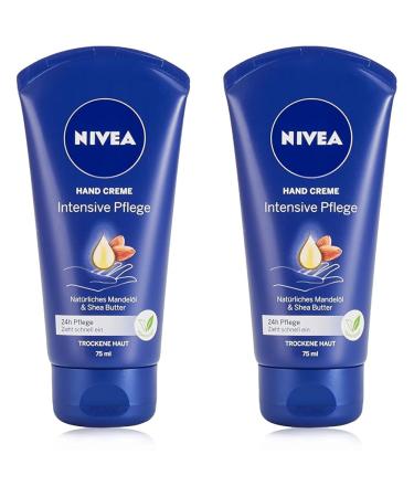 Nivea intensive care hand cream (75 ml) rich skin cream with almond oil for intensive moisture hand care with the unique NIVEA fragrance (pack with 2) almond 75 ml (2 Pack)