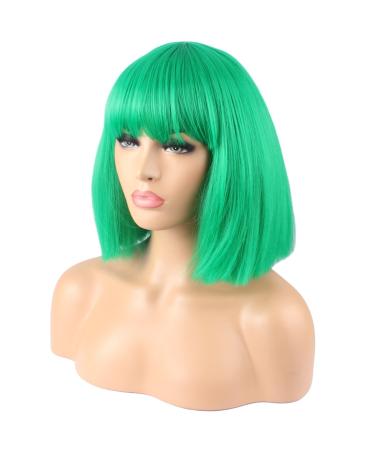 Riyang Women s Green Cosplay Wig - Short BOB Kinky Straight Puff Hair with Full Bangs | Heat Resistant - Buy Online on GoSupps.com