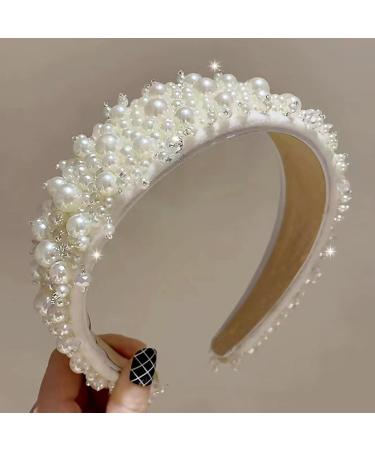 Pearl Headband for Women Girls Rhinestones Bridal Wedding Headpieces Wide Hairbands White Hair Hoop Hair Styling Accessories - Buy Online on GoSupps.com