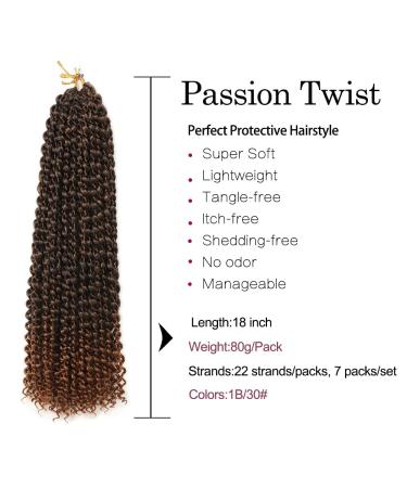 Passion Twist Hair - 7 Packs 18-Inch Water Shaft Bohemian Crochet Extensions (T1B-30#) | YDDM Authentic Hair - Buy Online on GoSupps.com