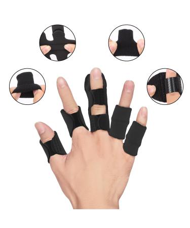 Adjustable Finger Support Brace - 2-Piece Finger Rails & 5-Piece Protection for Sprains Arthritis & Swollen Fingers - Lollanda - Black - Buy Online on GoSupps.com