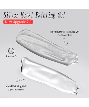 Silver Metal Gel Nail Polish Reflective Mirror Effect Metallic Nail Gel 3D Nail Painting Gel for Nail Drawing Liner Gorgeous Long lasting Quick Dry UV/LED DIY Silver Nail Art Manicure (8ml) - Buy Online on GoSupps.com