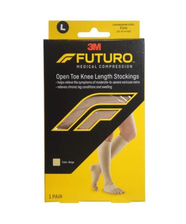 Futuro FUT-005005 Therapeutic Open Toe Knee Highs Firm 20-30 mmHg - Size- Large Beige