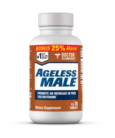 Ageless Male Free Testosterone Booster for Men Bonus Pack  Doctor Recommended. Promote Lean Muscle Mass, Muscle Endurance, Libido and Energy. Safe & Effective, No Caffeine (76 Tablets, 1-Bottle) 76 Count (Pack of 1)