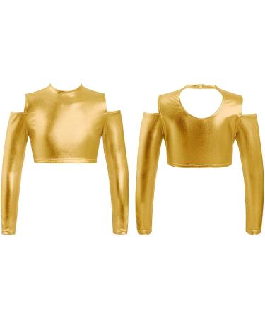 FEESHOW Youth Girls Long Sleeve Turtle Neck Dance Crop Top - Gold, Size 10 Years - Buy Online on GoSupps.com