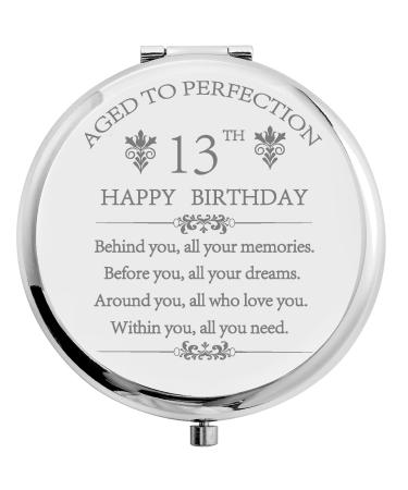 COFOZA 2010 13th Happy Birthday Gifts Stainless Steel Compact Pocket Travel Makeup Mirror Inspiration Present Behind You All Your Mermories with Gift Box (Silver)
