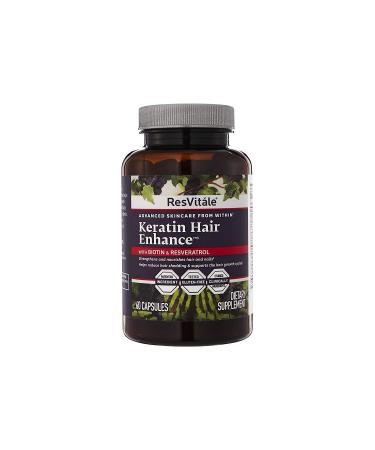 ResVitale Keratin Hair Enhance - Hydrolyzed Keratin Complex for Hair Skin and Nails - Cynatine HNS Keratin Hair Booster w/ Resveratrol, Grape Seed Extract, Biotin & Other Hair Growth Vitamins, 60 Caps