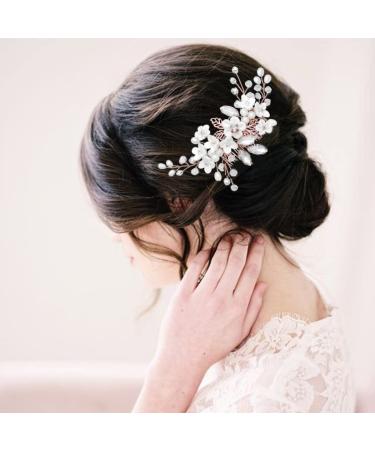 Rose Gold Crystal Bridal Hair Comb - Accer Pearl Wedding Hair Accessories for Women - Buy Online on GoSupps.com