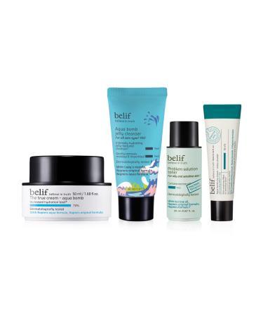 Belif Aqua Bomb & Cica Bomb Soothing Set | Hydrating Skincare Kit for All Skin Types | Includes Aqua Bomb, Cica Bomb, Jelly Cleanser, Problem Solution Toner - Buy Online on GoSupps.com