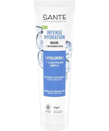 SANTE Naturkosmetik Intense Hydration Hair Mask With Hyaluronic Acid + Triple Layer Protein Complex - Vegan Moisturizing Mask For Dry Hair - With Aloe Vera & Mango Extract