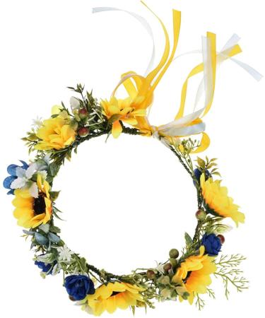 Dazzling Sunflower and Eucalyptus Flower Crown for Pregnancy and Bridal - Photo Prop in Sunflower Yellow and Royal Blue - Buy Online on GoSupps.com