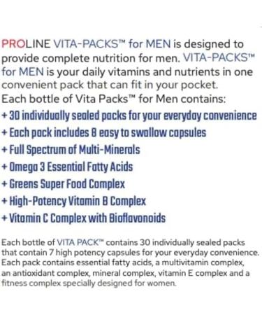 Pro Line Vita-Paks for Men | Complete Athlete Formula in 1 Pack | Multi Minerals Omega 3 Essential Fatty Acids Greens Super Foods High-Potency Vitamin B Complex Vitamin C Complex | 60 Packets (Pack of 2) 30 count (Pack of 2) - Buy Online on GoSupps.com