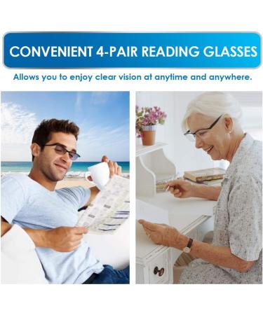 LUFF 4Pcs Anti-Blue Ray Reading Glasses - Portable Ultralight 2.0X Readers | 1 Sun & 3 Black Options - Buy Online on GoSupps.com