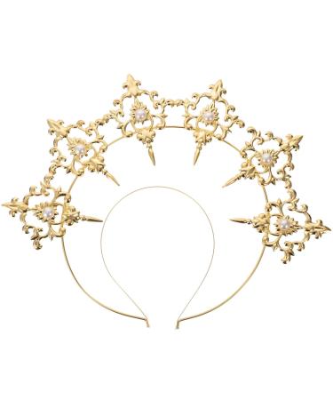 Lurrose crown headband Mary goddess crown tiaras wedding headband halloween costume headache headdress for cosplay party delivers 33x25cm golden