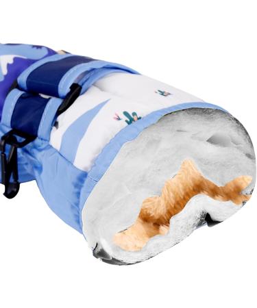 Kids Ski Gloves Mittens Waterproof | Winter Warm Snow Gloves for Boys Girls 2-10 Years | Thermal Fleece | Pink Purple Blue Cartoon | Light Blue-1 - Buy Online on GoSupps.com