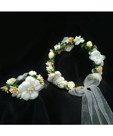 Dazzling Girls Flower Berries Crown Headband and Wrist Band Set - White, Perfect for Weddings and Festivals - Buy Online on GoSupps.com