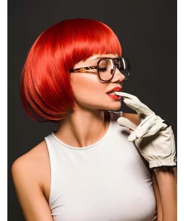PLANTURECO Red Wig with Bangs and Neon Glasses - Bachelorette Party Wigs - Buy Online on GoSupps.com