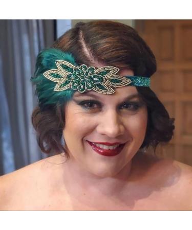 IYOU Crystal Feather Gatsby Headpiece Green Rhinestone Flapper Hair Pieces Vintage Party Costume Headband Hair Accessories for Women - Buy Online on GoSupps.com