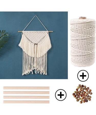 152pcs Macrame Kit for Beginners - 3mm x 220yards Natural Cotton Cord with Supplies for Macrame Plant Hanger - Wooden Beads, Rings, Sticks, Metal Rings - Buy Online on GoSupps.com