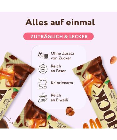 Fitnesshock Protein Bar Set - Sugar-Free Low Carb 20% Protein 1g Sugar Fiber-Rich Crispy Hazelnut - 12x50g Pack - Buy Online on GoSupps.com