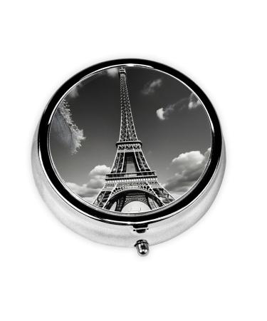 Paris Eiffel Tower and Cloud Portable Round Pill Box - Lightweight and Moisture-Proof Perfect for Organizing Vitamins Paris Eiffel Tower and Cloud One Size