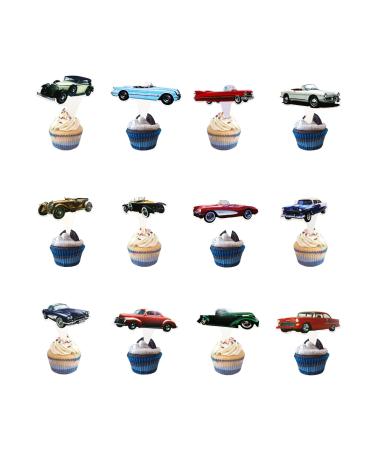CLLRYBO 24 pieces Cupcake Topper classic retro car themes cake topper classic car birthday cake decoration for birthday anniversary wedding party dessert 24 pieces classic cars style