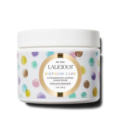 LaLicious Birthday Cake Extraordinary Whipped Sugar Scrub - Pink Shimmer Body & Foot Scrub Exfoliating & Moisturizing Skin Care with Coconut Oil & Honey No Parabens (2 Ounce Travel Size)
