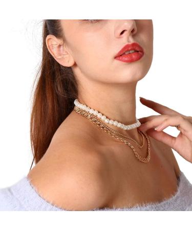 Shop Aimimier Bridal Layered Pearl Choker & Cuban Link Chain Necklace - Vintage Statement Jewelry for Women & Girls - Buy Online on GoSupps.com