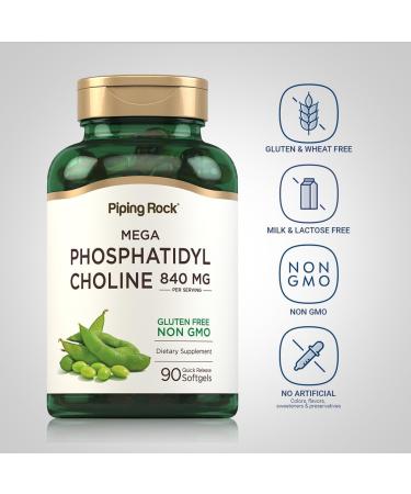 Piping Rock Phosphatidyl Choline Supplement | 840mg | 90 Softgels | from Soy Lecithin | Non-GMO Gluten Free - Buy Online on GoSupps.com