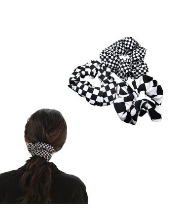 3 Pack Women's Plaid Ponytail Hair Ties Black and White Checkered